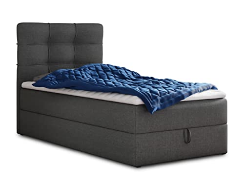 Boxspringbett Best Mini mit Bettkasten und Matratzentopper - Einzelbett mit Bonell-Matratze und Topper, Polsterbett, Bett, Schlafzimmer (100 x 200 cm, Graphit (Inari 94))